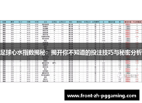 足球心水指数揭秘：揭开你不知道的投注技巧与秘密分析