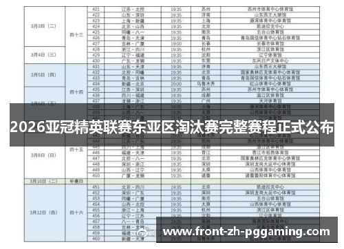 2026亚冠精英联赛东亚区淘汰赛完整赛程正式公布 2026亚冠精英联赛东亚区淘汰赛完整赛程正式公布